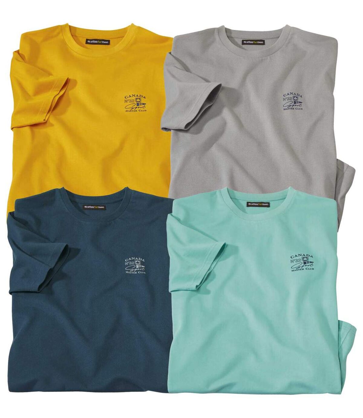 Pack of 4 Men's Casual T-Shirts - Grey Turquoise Blue Ochre Atlas For Men