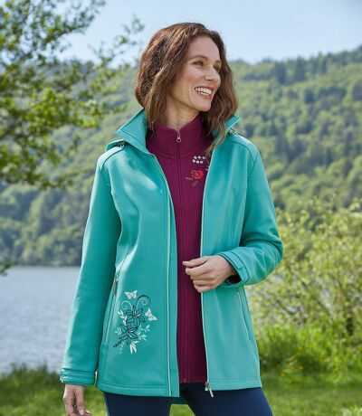 Women's Green Softshell Hooded Jacket - Water-Repellent