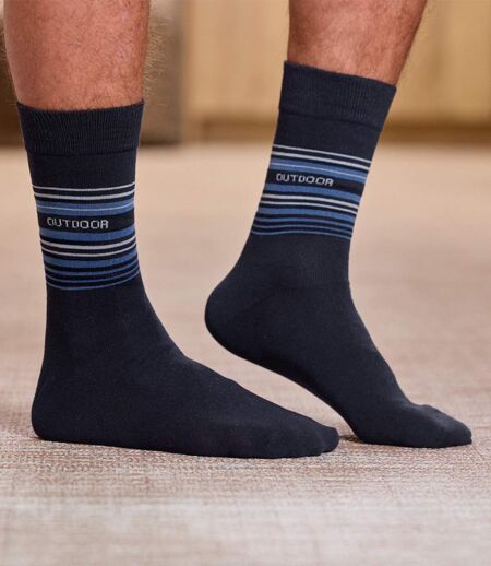 Pack of 4 Pairs Men's of Patterned Socks - Navy Light Grey Dark Grey Blue