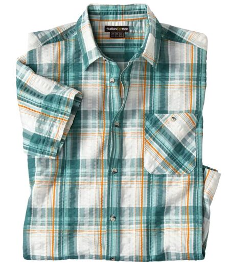 Men's Ecru Waffle-Effect Checked Shirt