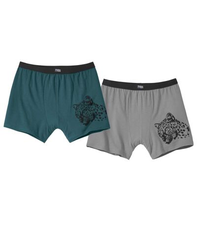 Pack of 2 Men's Stretchy Boxer Shorts - Green Gray 