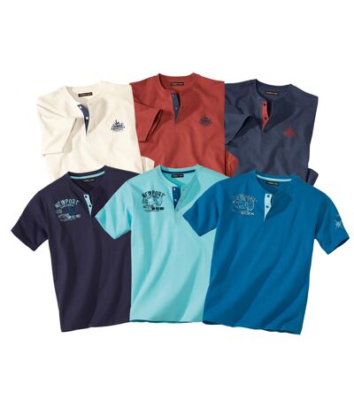 Pack of 6 Men's Henley T-Shirts with Graphic Prints