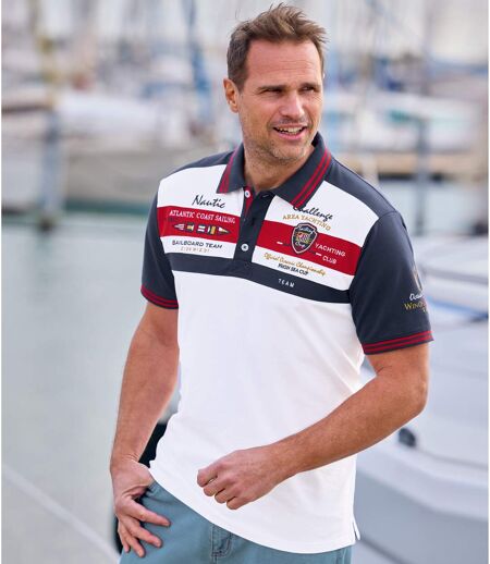 Men's White Nautical Polo Shirt