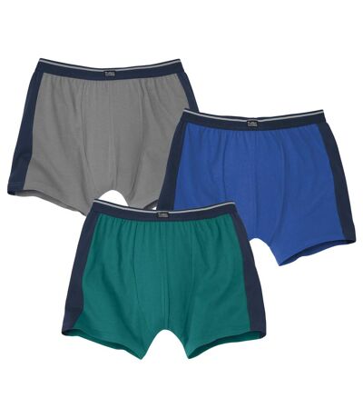 Pack of 3 Men's Stretch Boxer Shorts - Grey Blue Green