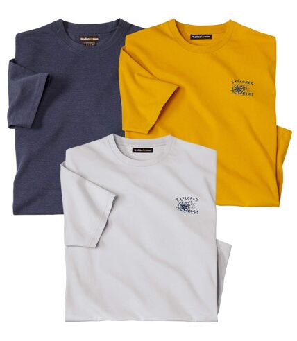 Pack of 3 Men's Outdoor T-Shirts - Grey Navy Ochre