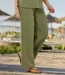 Women's Green Plain Cotton Gauze Trousers-2