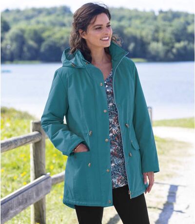 Women's Blue Water-Repellent Quilted Parka
