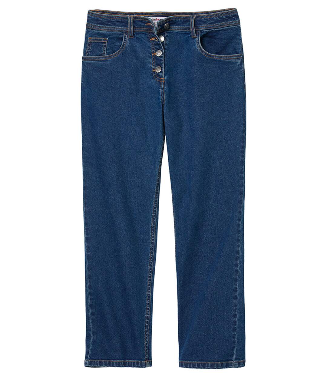 Women's Blue Buttoned Cropped Jeans-4