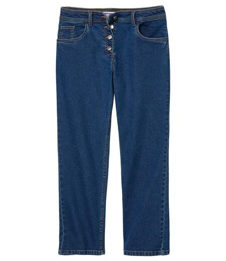 Women's Blue Buttoned Cropped Jeans
