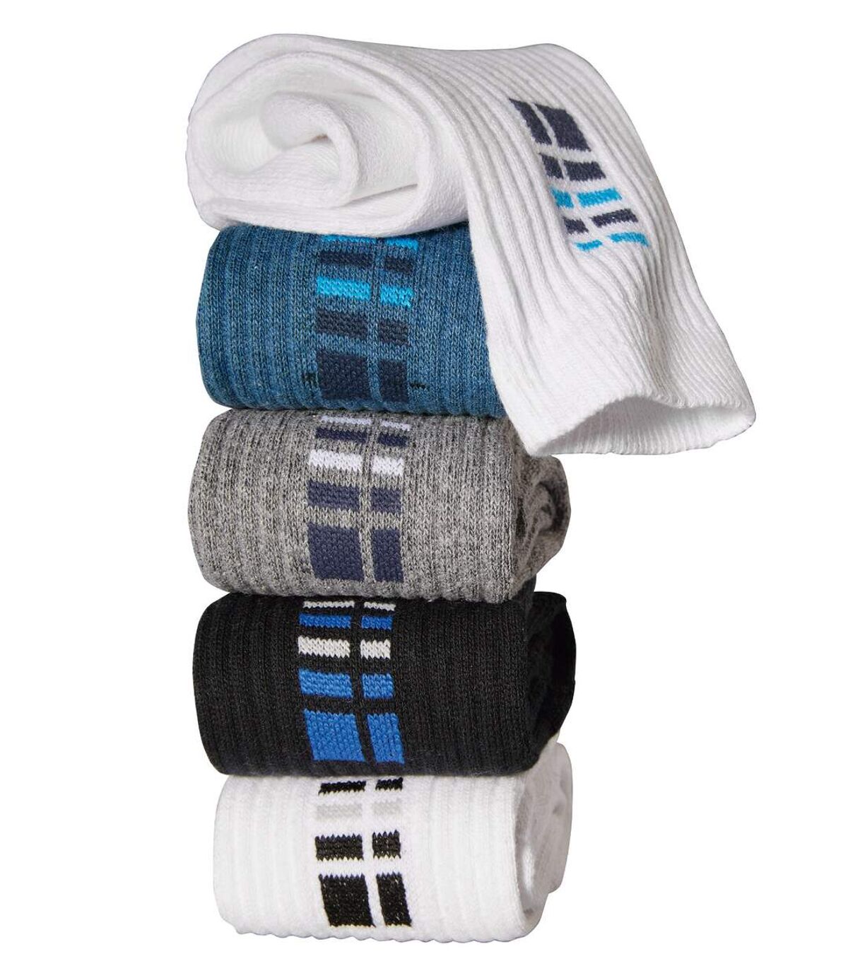 Pack of 5 Pairs of Men's Sports Socks - White Gray Indigo Black Atlas For Men