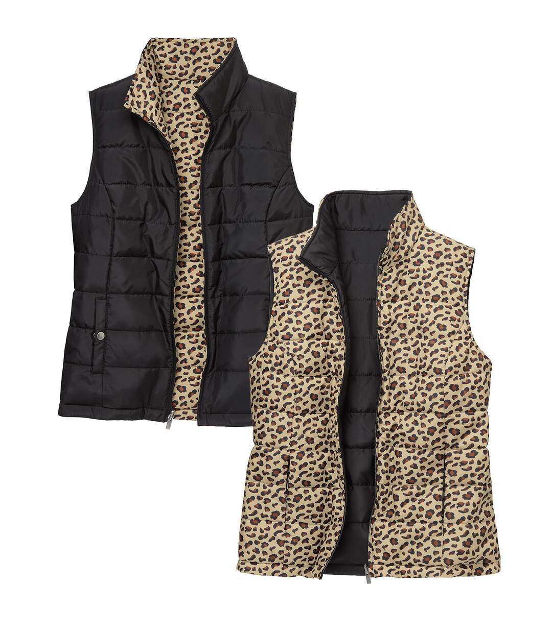 Kifordítható, leopárdmintás puffer mellény-3