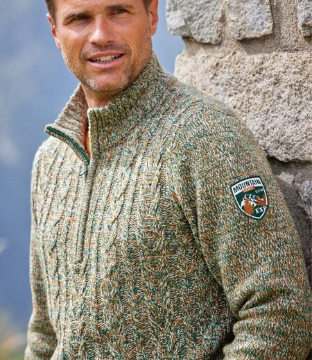 Trykotowy sweter z wykładanym kołnierzem i warkoczami Forest