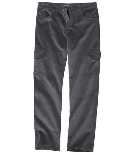 Men's Grey Stretch Corduroy Cargo Trousers
