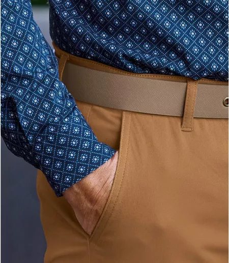 Men's Micro-Patterned Poplin Shirt - Navy Blue Ecru