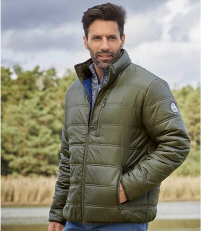 Men's Khaki Lightweight Puffer Jacket - Water-Repellent - Full Zip