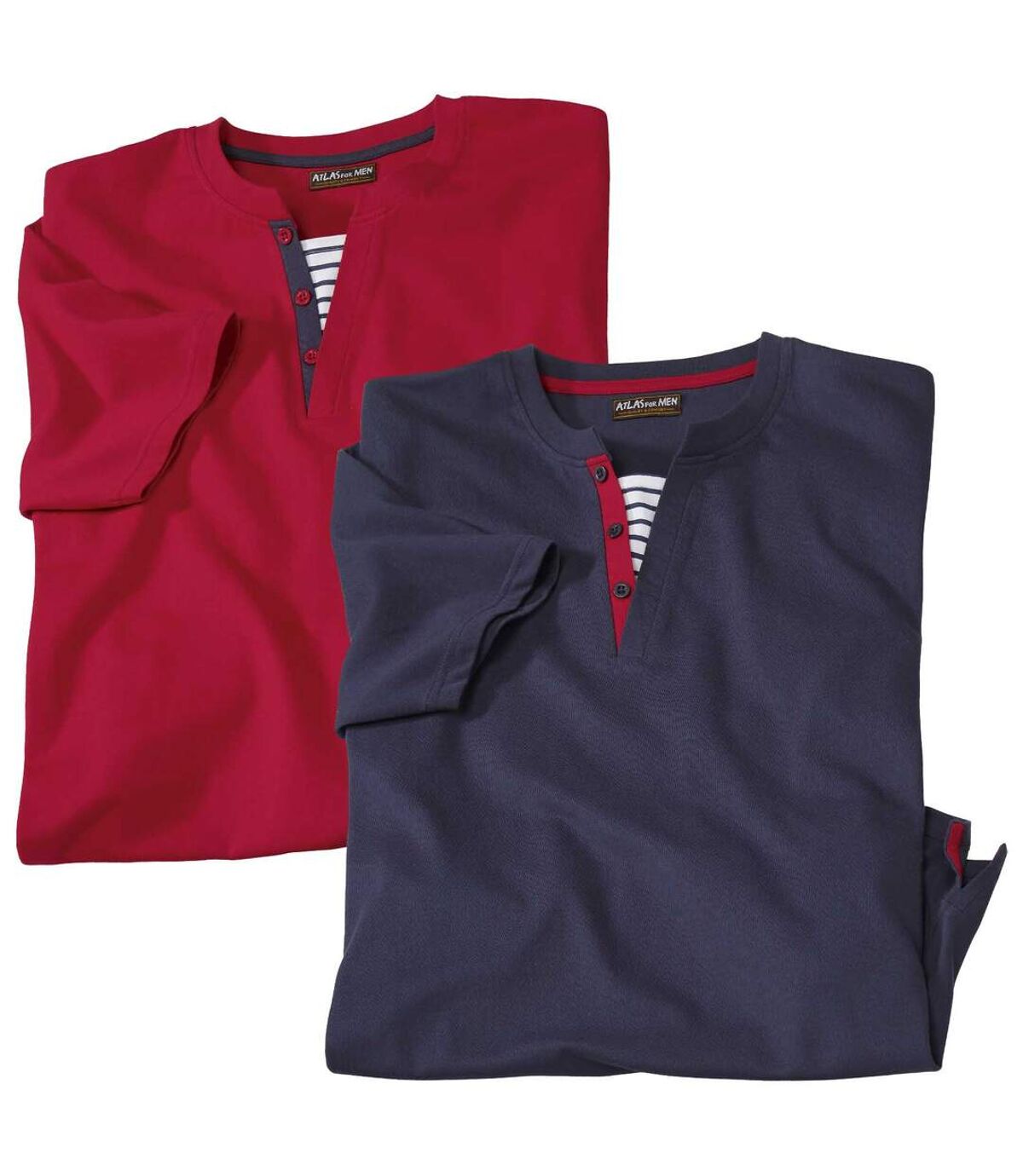 Pack of 2 Men's Dual-Colour Essential T-Shirts - Navy Red Atlas For Men