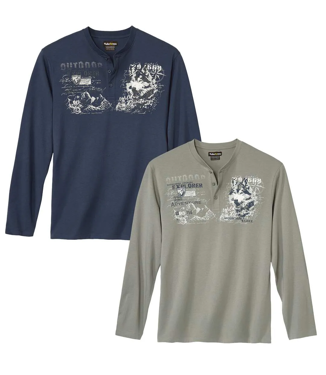 2er-Pack T-Shirts mit Knopfl eiste „Adventure“-1