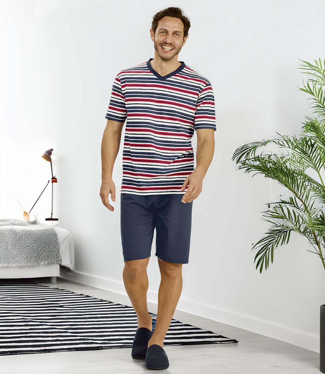 Le Pyjashort Col V Rayé-2