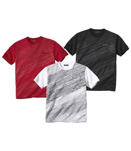 Pack of 3 Men's Printed T-Shirts - White Black Red