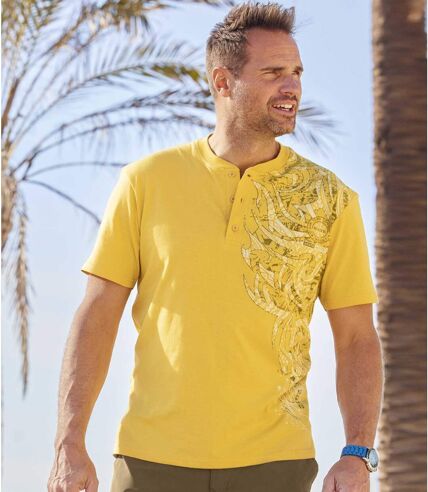 Pack of 2 Men's Button-Neck T-Shirts - Yellow Brick
