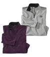 Pack of 2 Men's Half-Zip Microfleece Pullovers - Gray Purple Atlas For Men
