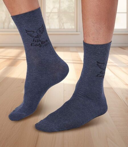 Pack of 5 Pairs of Men's Patterned Socks - Navy Blue Grey 