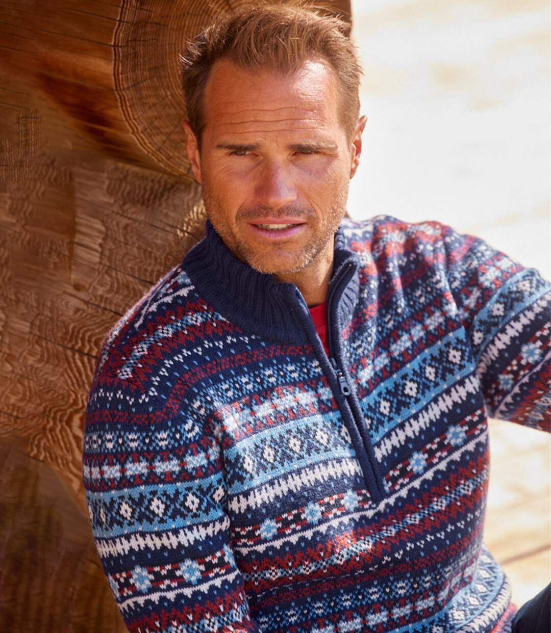 Žakárový pulovr se zipovým zapínáním u krku  Atlas For Men