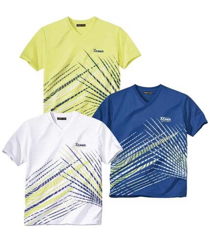 Pack of 3 Men's Graphic T-Shirts - Blue White Lime Green