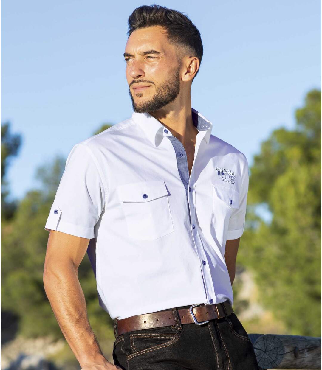 Chemise aviateur extensible homme - blanc-2