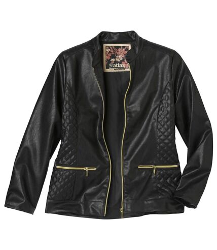 Women's Quilted-Effect Faux Leather Jacket - Black