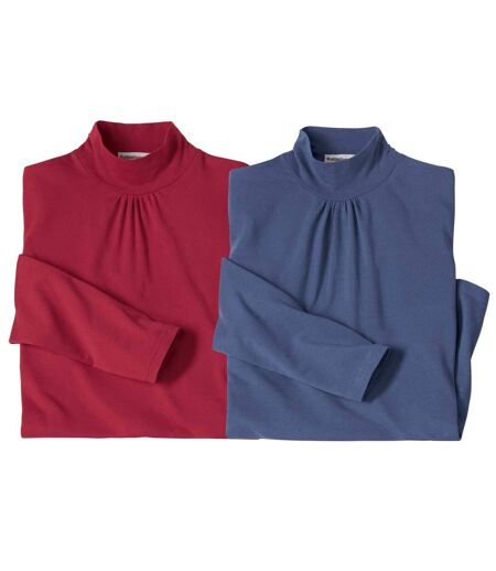 Pack of 2 Women's Funnel Neck Tops - Red Blue 