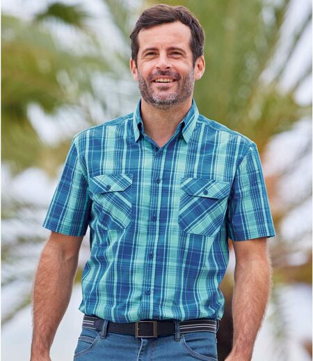 Men's Turquoise Poplin Checked Shirt 
