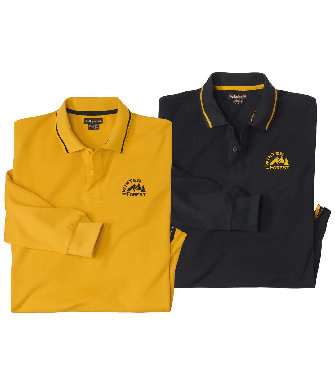 Pack of 2 Men's Long Sleeve Polo Shirts - Black Yellow-1