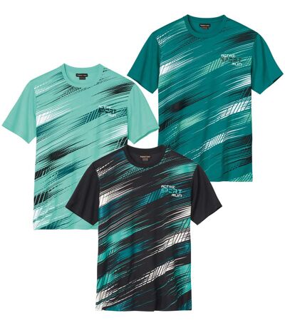 Pack of 3 Men's Graphic Print T-Shirts - Green Black