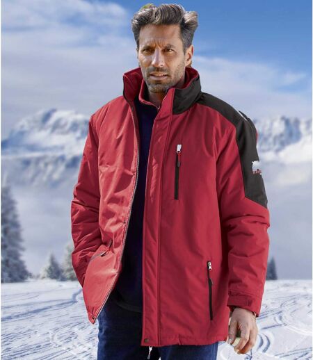 Men's Red Water-Repellent Heavy-Duty Parka - Full Zip - Foldaway Hood 