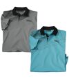 Pack of 2 Men's Sporty Polo Shirts - Grey Turquoise Atlas For Men