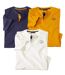 Pack of 3 Men's Henley-Neck T-Shirts - Navy Ecru Ochre
