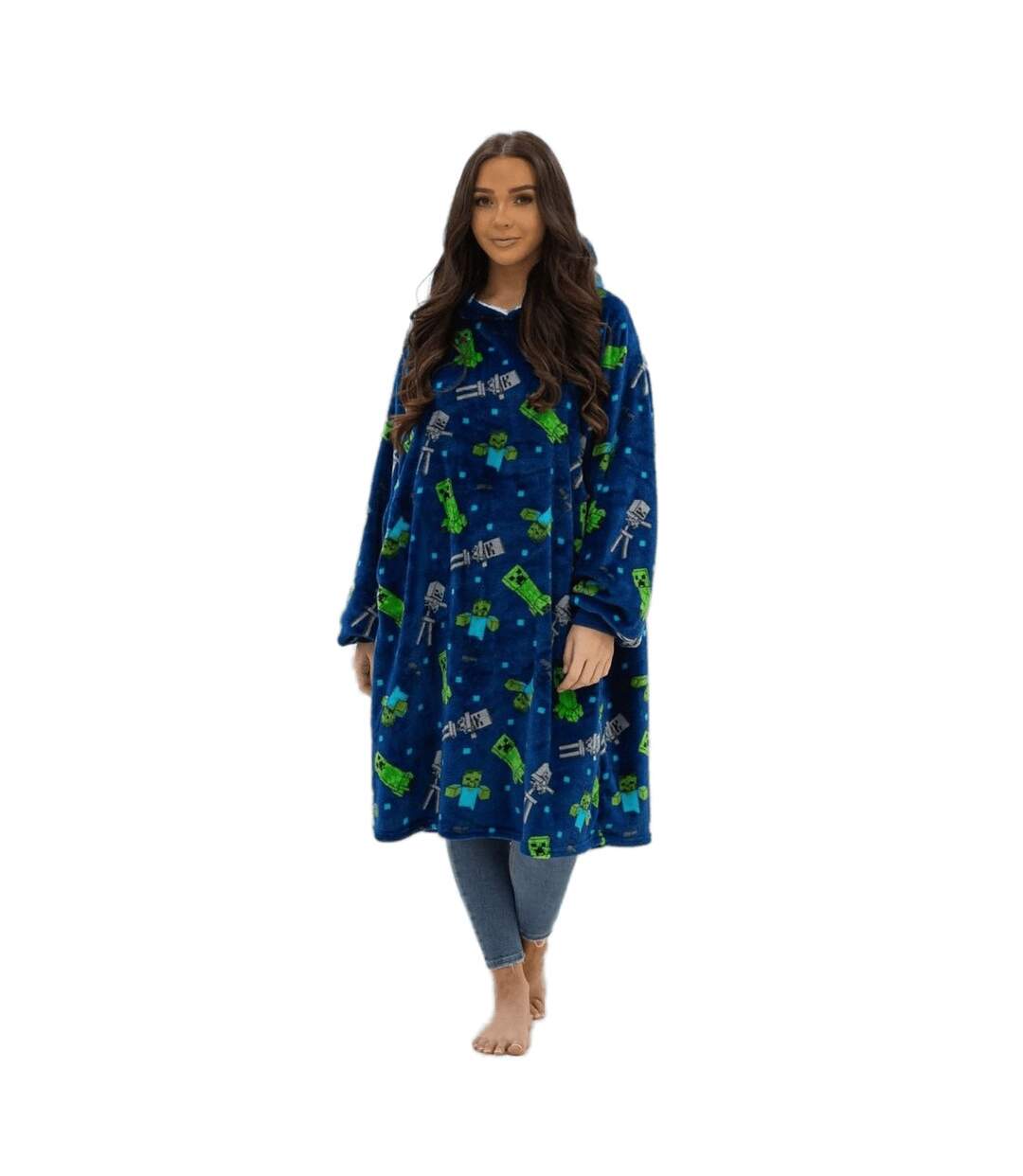 Sweat À Capuche Couverture Creeps Adulte Bleu Vert Gris Minecraft-1