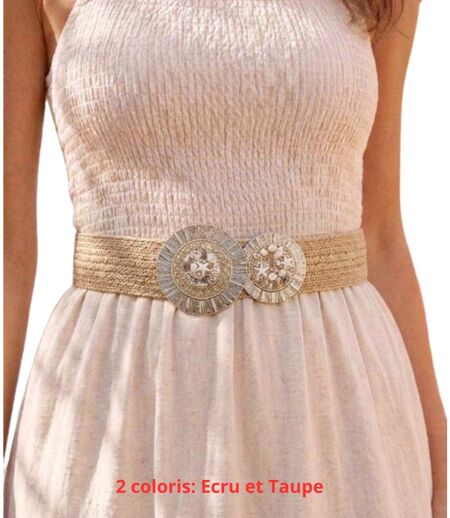 Ceinture Femme élastique Taupe - Boucle Dorée & Coquillage - Taille Unique