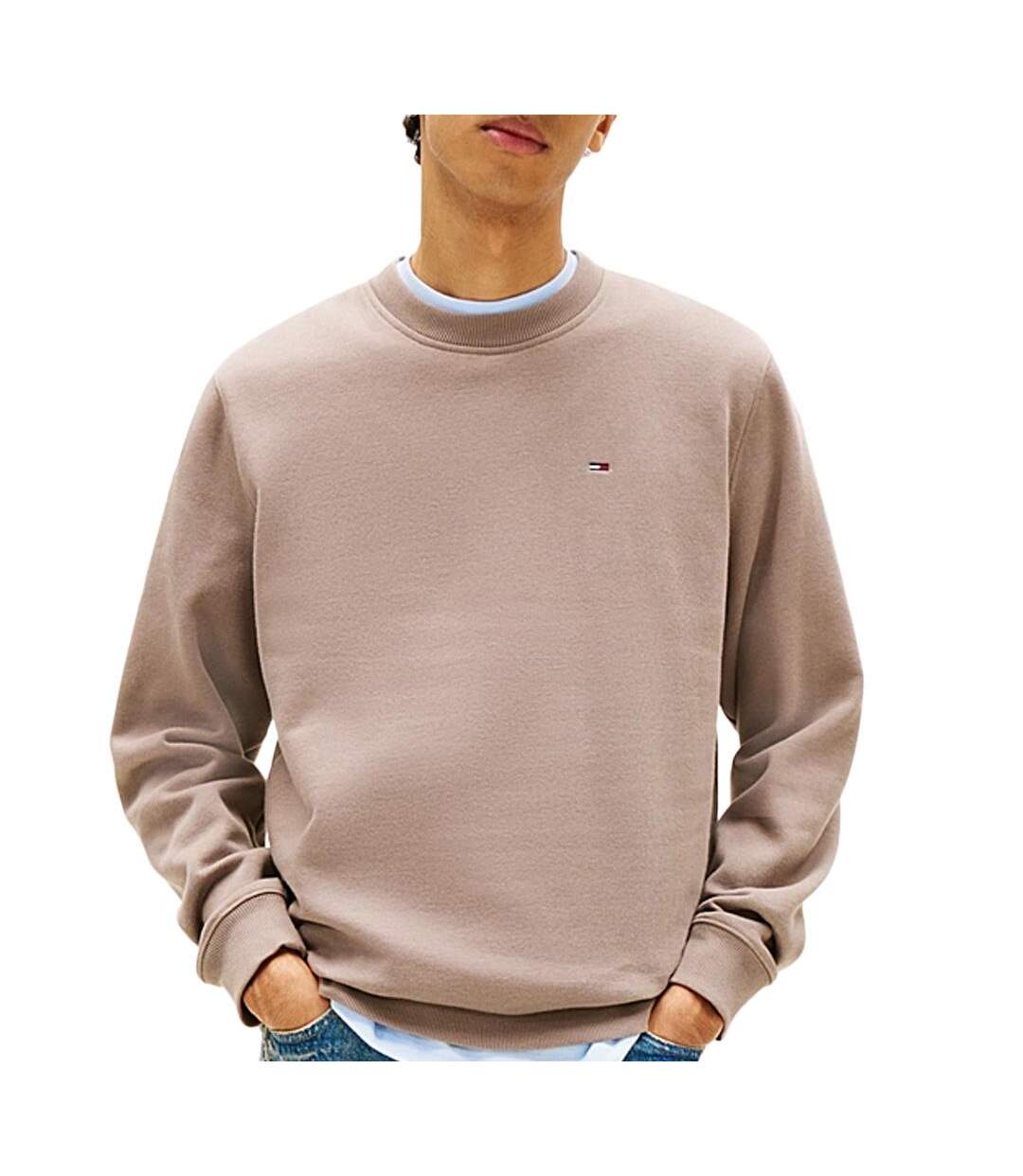 Sweat taupe homme tommy hilfiger reg flag crews-1
