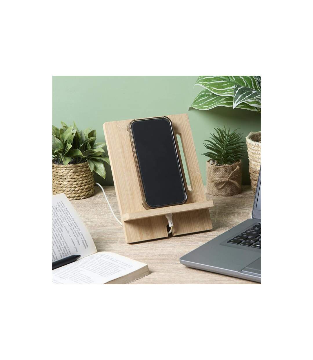 Support Smartphone & Tablette Bambou 20cm Marron-5