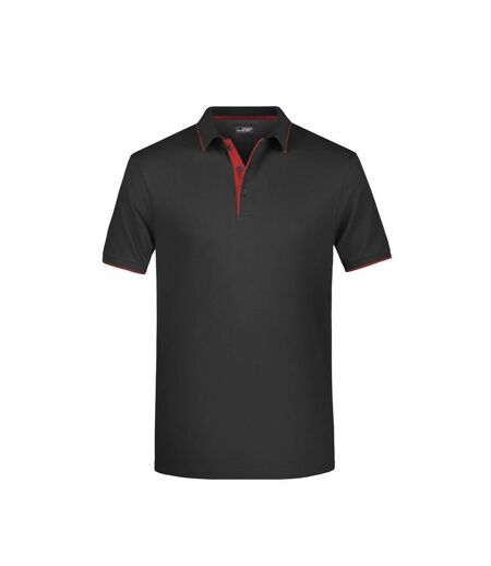Polo Motif/style Rayures Contrastées Homme Noir Rouge James And Nicholson