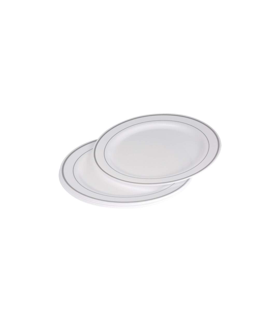Lot de 6 Assiettes en Plastique Réutilisable Liseré 23cm Blanc & Argent-1