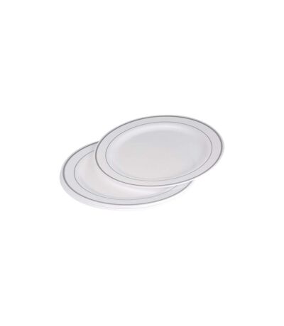 Lot de 6 Assiettes en Plastique Réutilisable Liseré 23cm Blanc & Argent