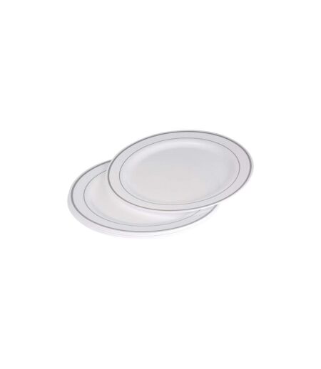 Lot de 6 Assiettes en Plastique Réutilisable Liseré 23cm Blanc & Argent