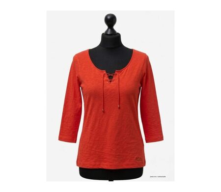 MAYFLOWER DOUGLAS1 - Tee-shirt manches 3/4 en maille flammée avec col à lacets