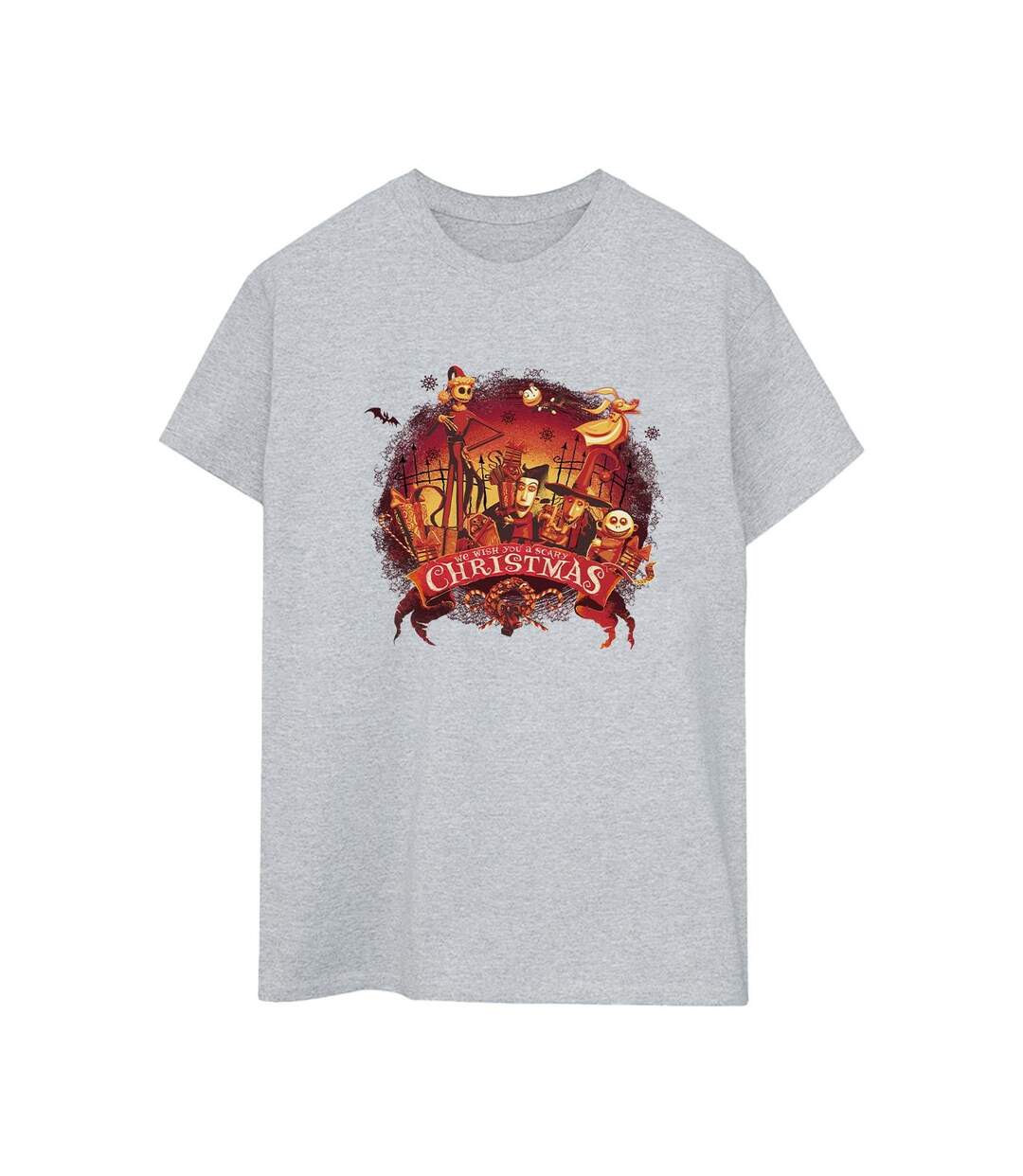 Disney Womens/Ladies The Nightmare Before Christmas Scary Christmas Cotton Boyfriend T-Shirt (Gris sportif) - UTBI41766-1