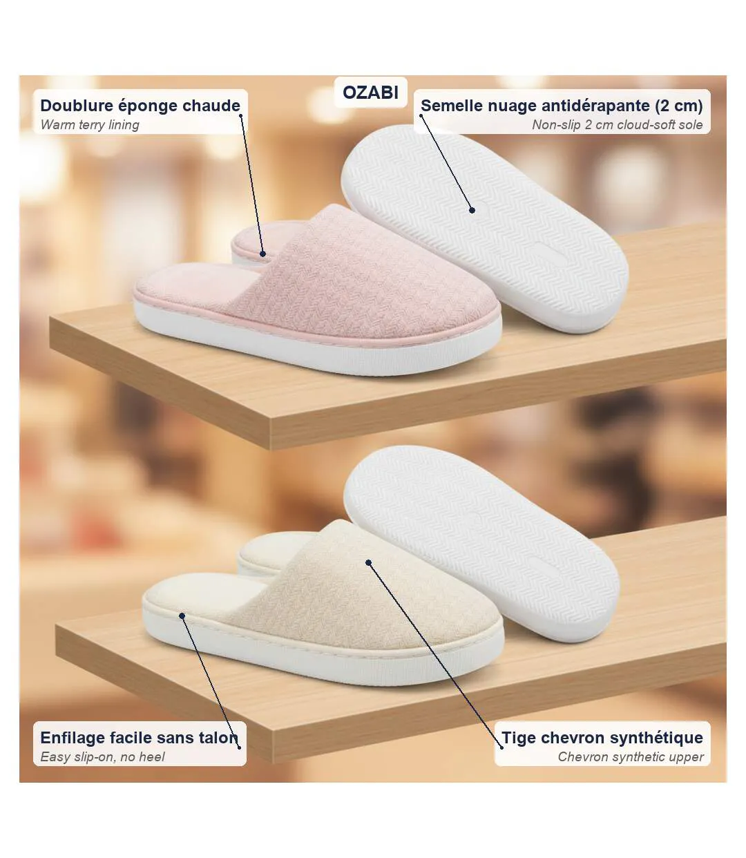 OZABI Pack 2 Paires Mules Femme Semelle Nuage Doublure Éponge-5