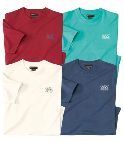 Pack of 4 Men's Cotton T-Shirts - Blue Ecru Burgundy Turquoise