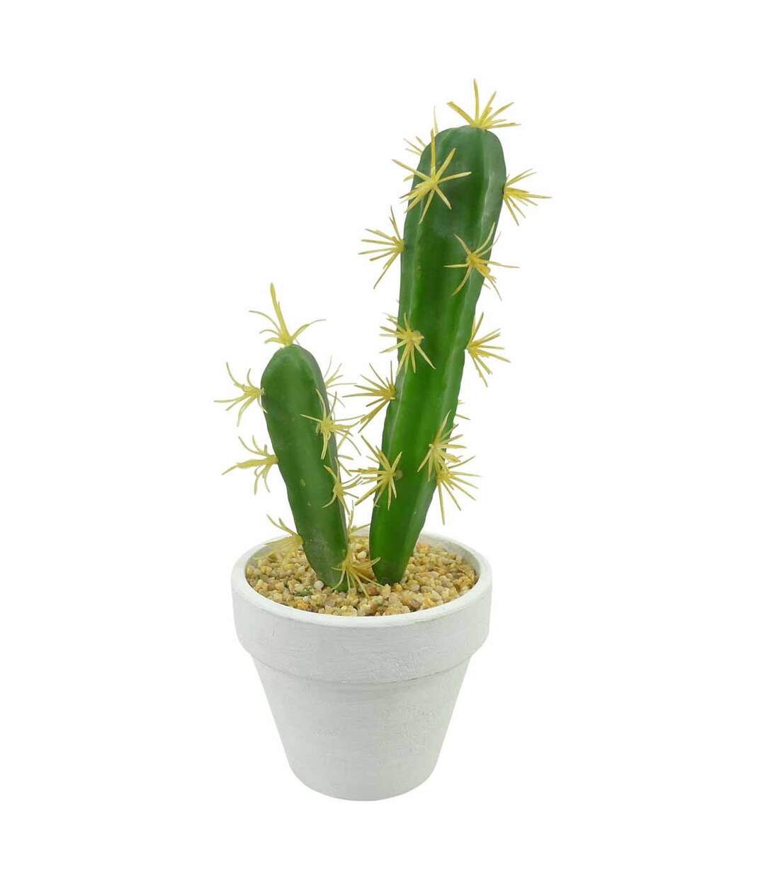 Plante Artificielle en Pot 2 Tiges Cactus 23cm Blanc-1